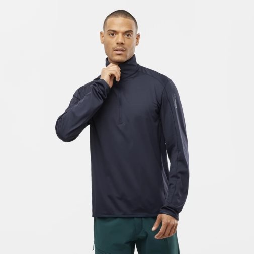 Pánské Mikiny Salomon Essential Lightwarm Half Zip Tmavě Blankyt | CZ 94ATBXG